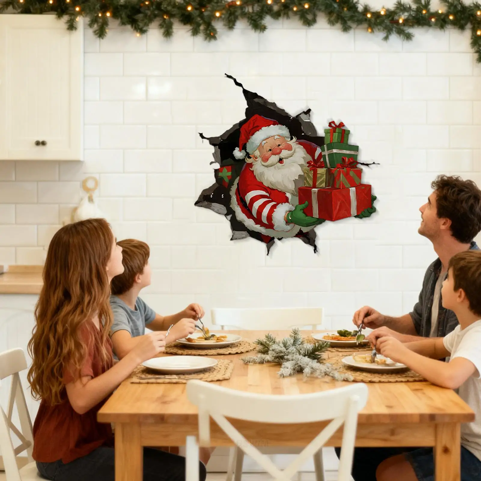 Santa Claus Stickers Hole Design Sticky Wallpaper Removable Christmas Wall Clings for Workplace Home Bathroom Classroom Bedroom