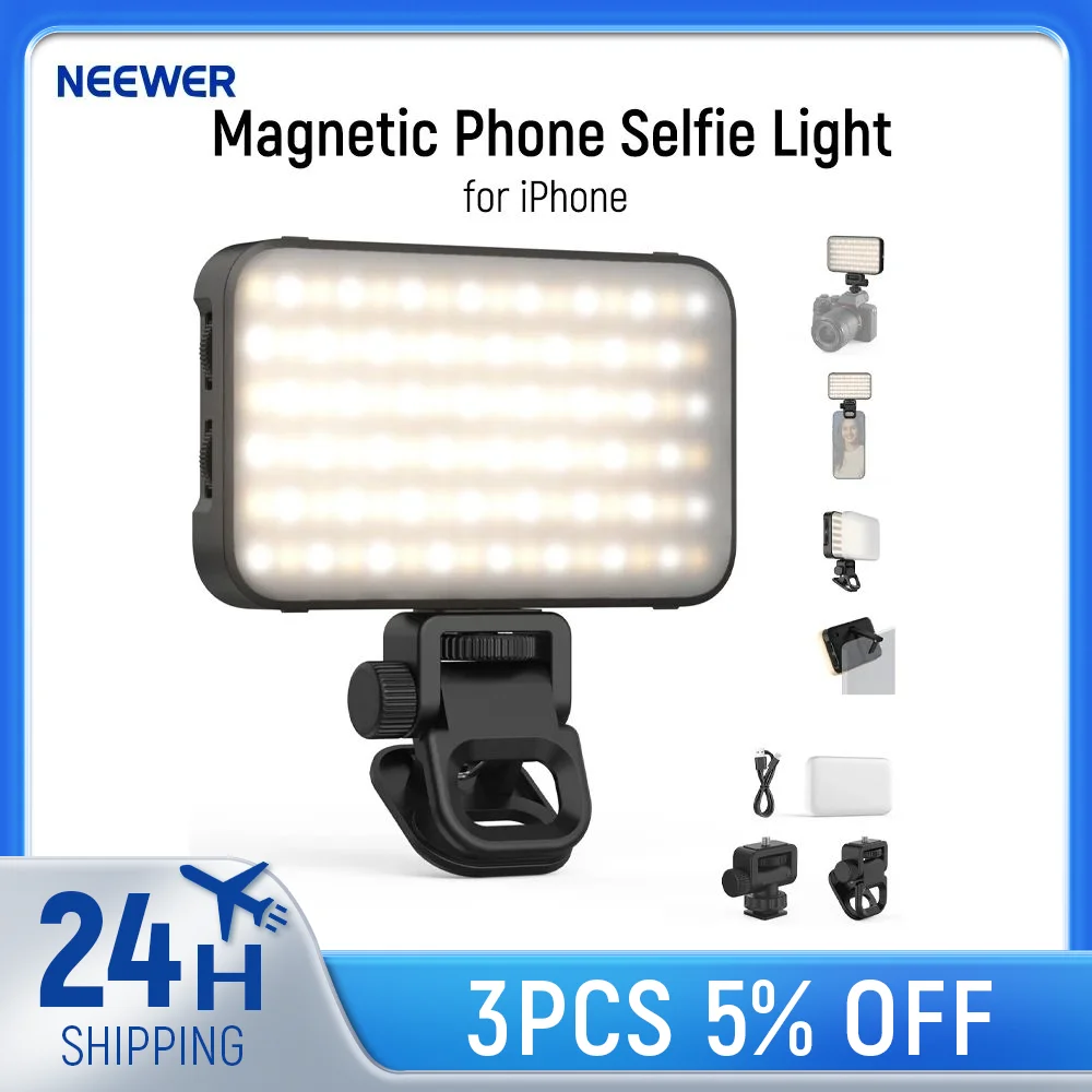 NEEWER Magnetic Phone Selfie Light for iPhone, 2500-9000K CRI80 2000mAh Laptop Computer Video Conference Fill Lighting