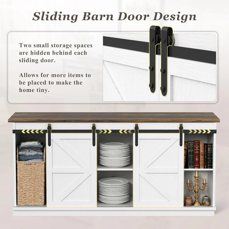 حامل تلفزيون المزرعة للتلفزيونات حتى 65 بوصة، وأبواب الحظيرة المنزلقة وخزائن التخزين، وطاولة وفر الوسائط