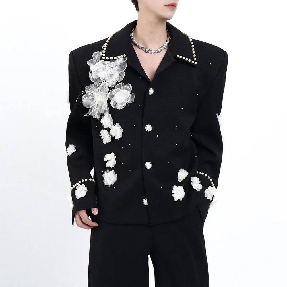 Mens Spring Jacket Y2k Pearl Applique Ballroom Design Streetwear Fashion Nightclub Stage Performance Dj Top Men'S Wear 2026 New