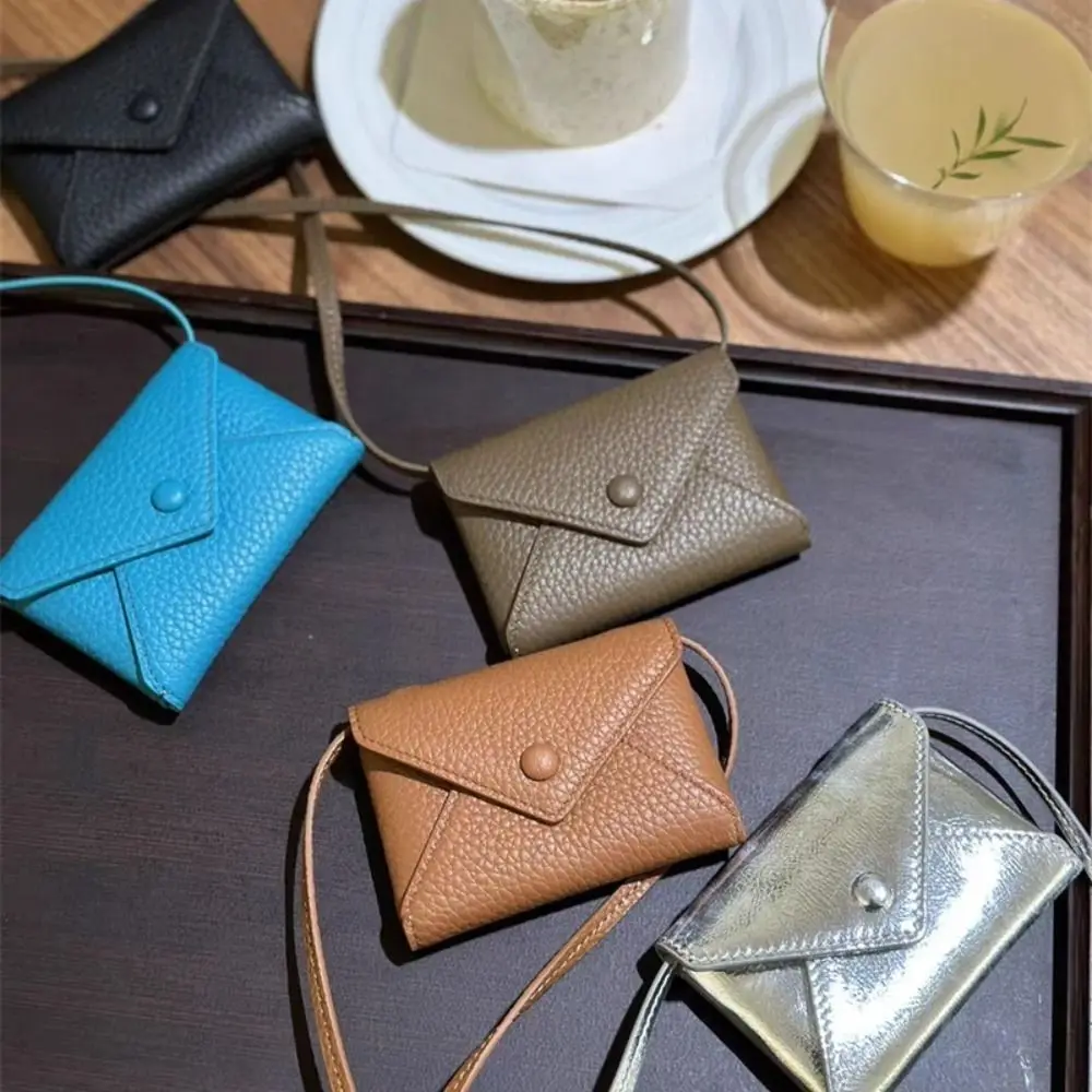 

Card Holder PU Leather Mini Bag Necklace Multifunctional 6 Colors Waist Packs Solid Color Durable Coin Purse Storage