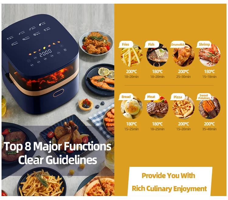 مقلاة هوائية للبيع بالجملة بدون مقلاة زيت موزع خالي من الزيت Freidora De Aire Digital 7.5l Freidora De Aire