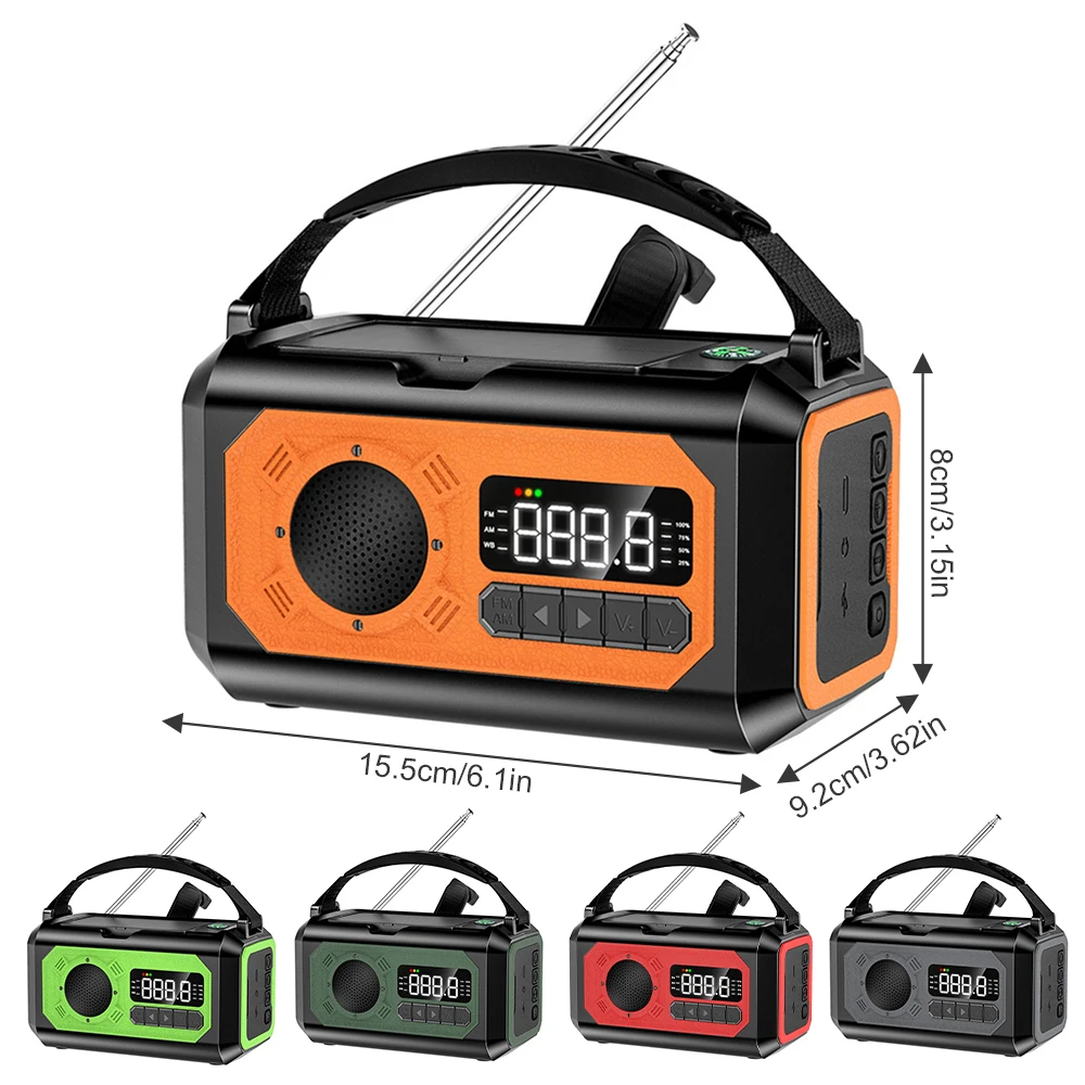 ฉุกเฉิน Crank วิทยุสภาพอากาศ NOAA Weather Alert 12000mAh Solar Hand Crank แบบพกพา AM/FM/WB วิทยุ 3 โหมดไฟฉาย