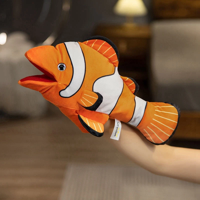 Novo animal marinho mão fantoche brinquedos de pelúcia contar histórias iluminação desempenho das crianças calmante e carinhando para dormir luva