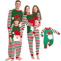 Christmas Family Matching Pajamas Set Father Mother Kids Green Red Striped Santa Claus Sleepwear Baby Romper Pajamas for Couples