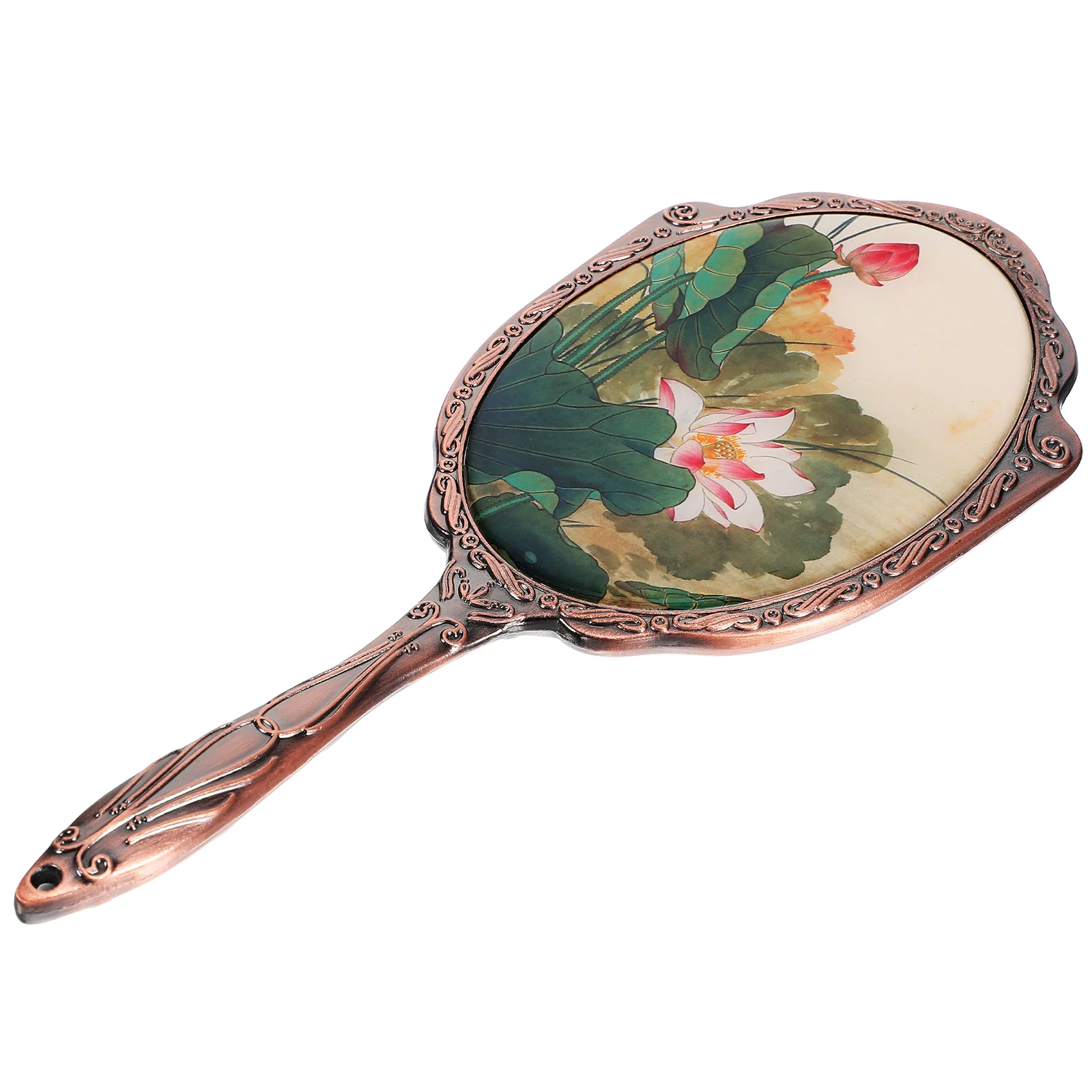 

Portable Handheld Mirror Vintage Style Metal Glass Build Clear Rotation Compact Makeup Mirror for Women
