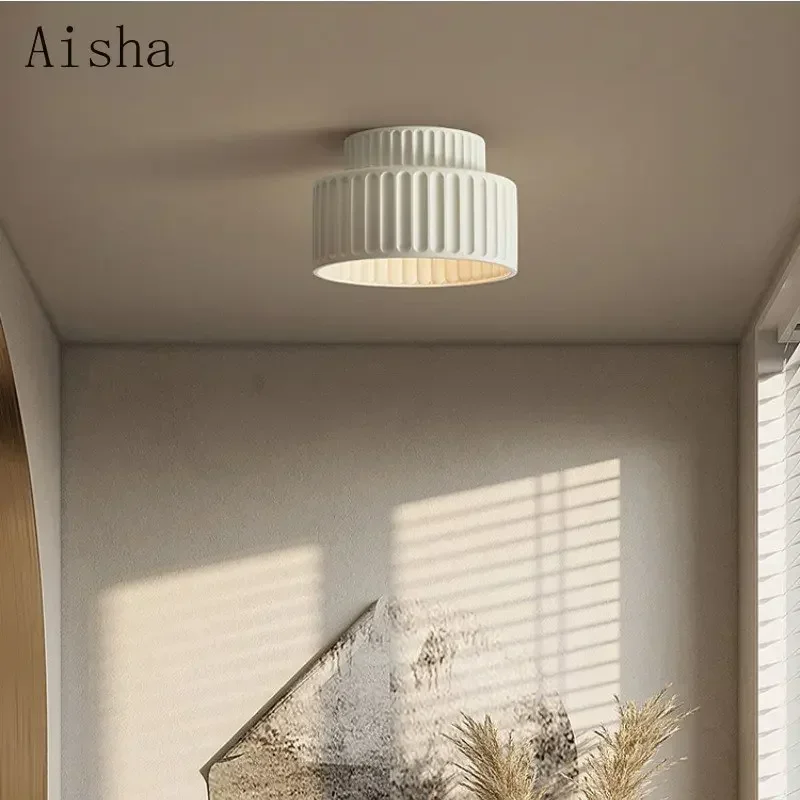 Lámpara de techo para balcón wabi-sabi de estilo japonés, luz de techo para pasillo, dormitorio, guardarropa, iluminación de diseño nórdico crema