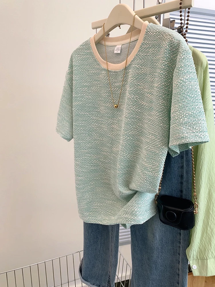 

Korean Style Mint Green Short-sleeved T-shirt Women Summer 2024 New Design Sense Niche Casual Loose Tops