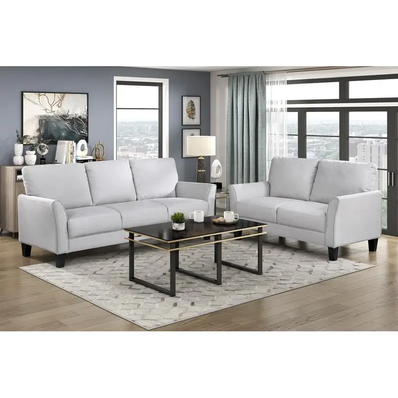 Modern Gray Sofa Set 2pc Upholstered Loveseat & Sofa - Plush Comfortable Seating, Durable Solid Wood Living Room Furniture