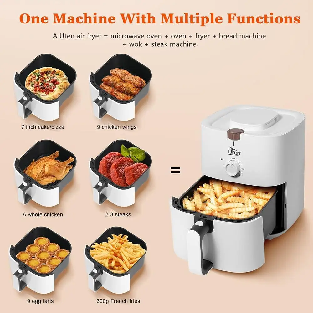 4.2 Quart Compact Air Fryer with Rapid Air Technology Timer Adjustable Temperature Control Non-Stick Basket Easy Clean Cookbook