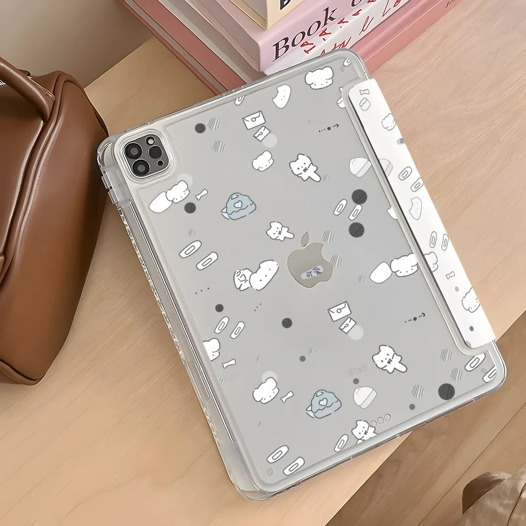 Line Kitten Pen Slot Tablet Case For Mini 7 6 iPad Pro 2024 2022 2021 2020 2019 2018 2017 11 10 9 8 7 6 5 Air7 6 5 4 3 2 1 Cover