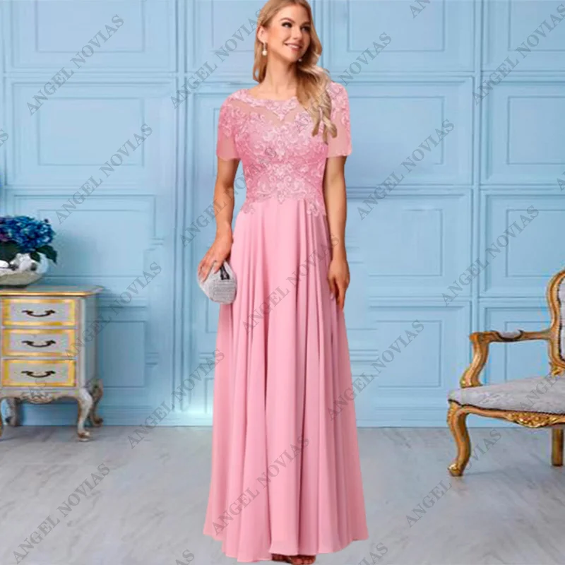 

Customized Long A Line Pink Chiffon Mother of the Bride Dress Wedding Party Dress Vestidos Para Madre De Novia