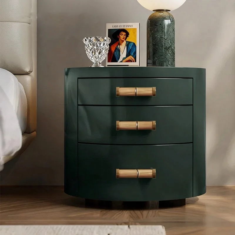 Modern minimalist high-end paint round bedside table dark green locker bedroom explosion bedside storage cabinet