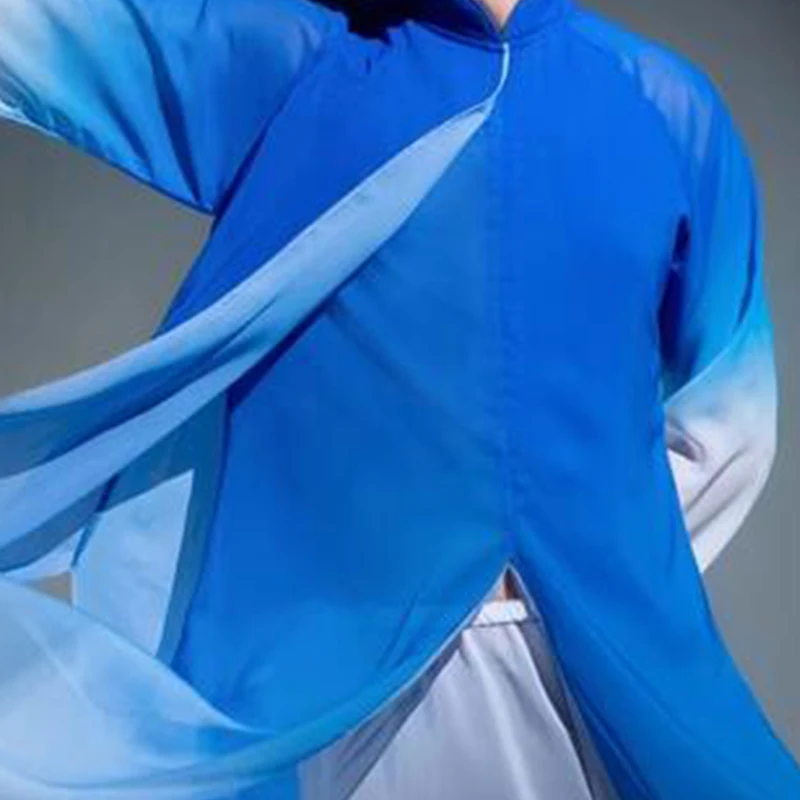 NEW Chinese Style Kung Fu Folk Dance Costume Tops + Pants Gradient Chiffon Flowing Tai Chi Clothes Martial Art Uniform Wushu Set