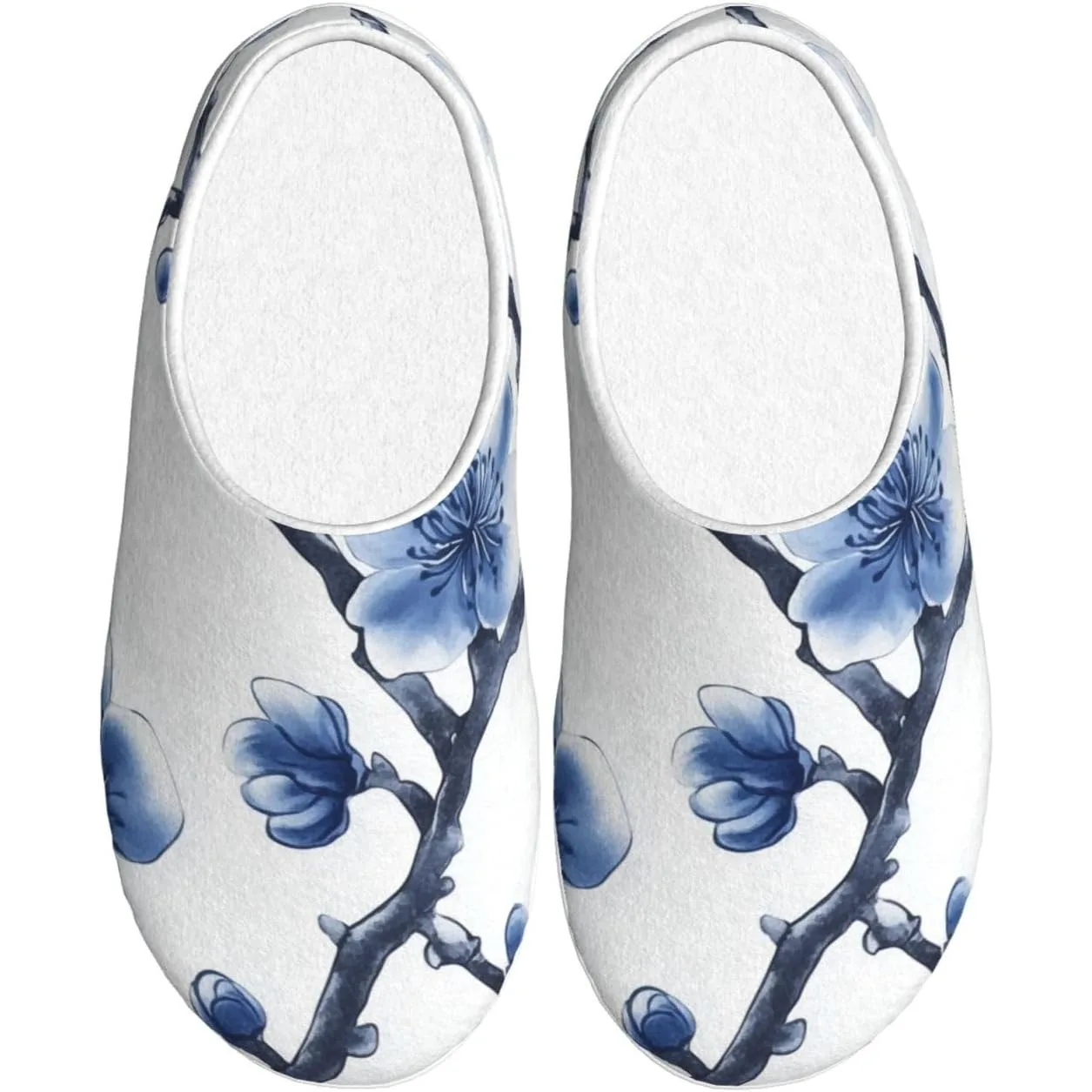 

Blue And White Porcelain Women’s Cozy Slippers Soft Cotton Indoor & Outdoor House Slippers With Anti-Slip Sole