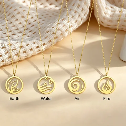 Earth Water Air Fire Four Elements Symbol Pendant Necklace Four Elements Necklace Sliver Color Charms Element Jewelry Gifts