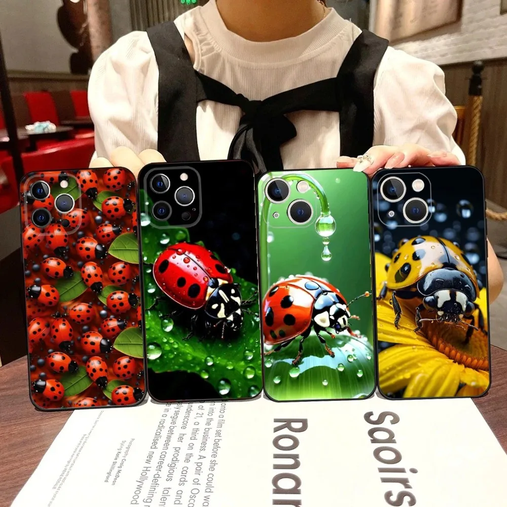 Insect Beautiful Ladybugs Phone Case For iPhone 16,15,14,13,12,11,Pro,X,XS,Max,XR,Plus,Mini Black Soft Silicone Case