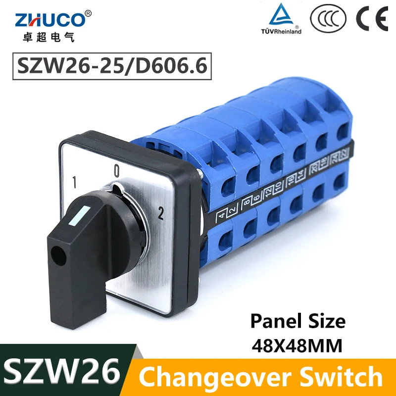 

ZHUCO SZW26/LW26-25 6-фазный, 24 клеммы, 3 положения, 660 В, 25 А, 48x48 мм, панельный селектор управления, поворотный кулачковый переключатель