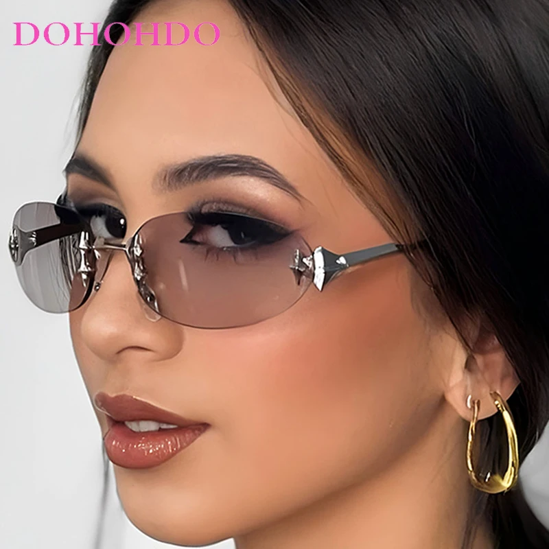 

Luxury Designer Y2k Oval Outdoor Sunglasses For Men Women Fashion Rimless Vintage Shades UV400 Driving Travel Party Eyeglasses