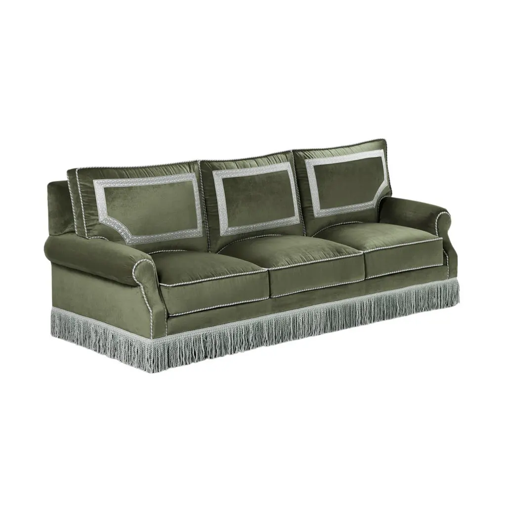 # Modernes Regency Samt 3-Sitzer Fransen-Sofa-Set mit Quasten Wohnzimmer Boden-Smart-Play-Couch Möbel Türkisch für Hochzeiten