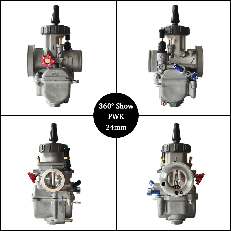 PWK 24 mm motorcycle carburetor with numerical control idle regulator screw and power injector for 2/4 stroke engine motorcycles