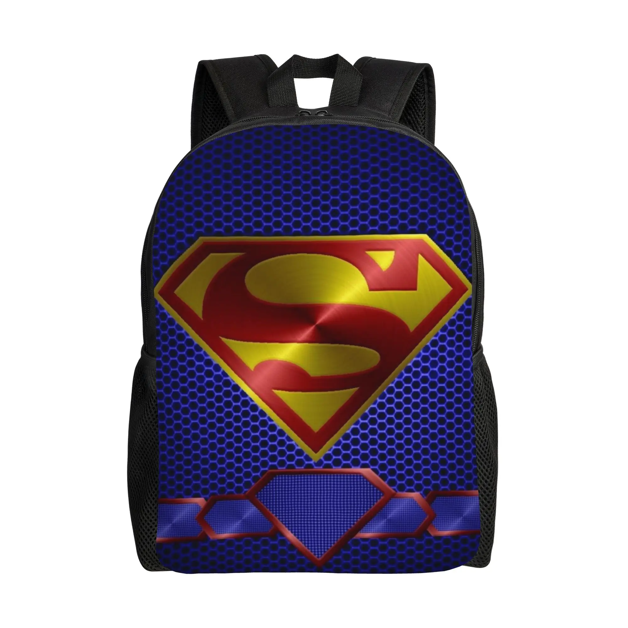 Back to school season Metal Mesh Texture Superman Symbol Bookbag  Unisex Fashion Backpack