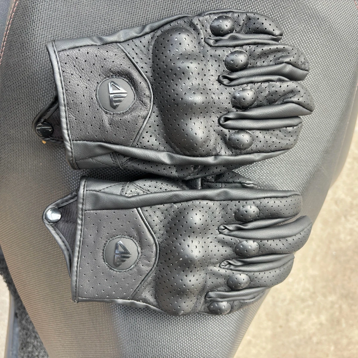 Motorradhandschuhe, Retro-Handschuhe, perforiert, atmungsaktives Leder, schwarz, Sommer, Winter, Moto, Racing, Radfahren, Motocross, Bike, Knight Cool – Detail 9