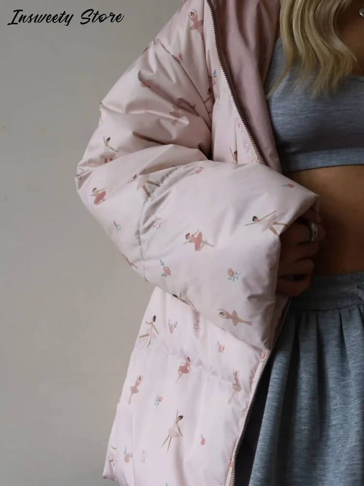 

Модная хлопковая куртка с капюшоном и принтом, женская свободная теплая куртка на молнии с воротником-стойкой и длинными рукавами, осень-зима 202, повседневная верхняя одежда