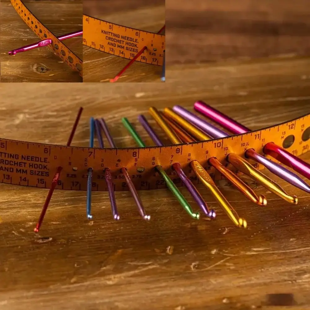 Multifunctional 7-in-1 Leather Measuring Tool Stitch Markers Storage Gift for Crafter Crocheter Wrist Ruler Portable