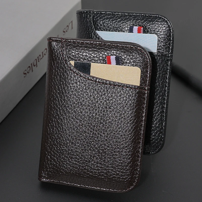 Men\'s Card Holder Thin Mini Wallet Card Storage Bag Unisex Exquisite Pu Coin Purse Rfid Blocking Bank Card Cash Storage Pouch