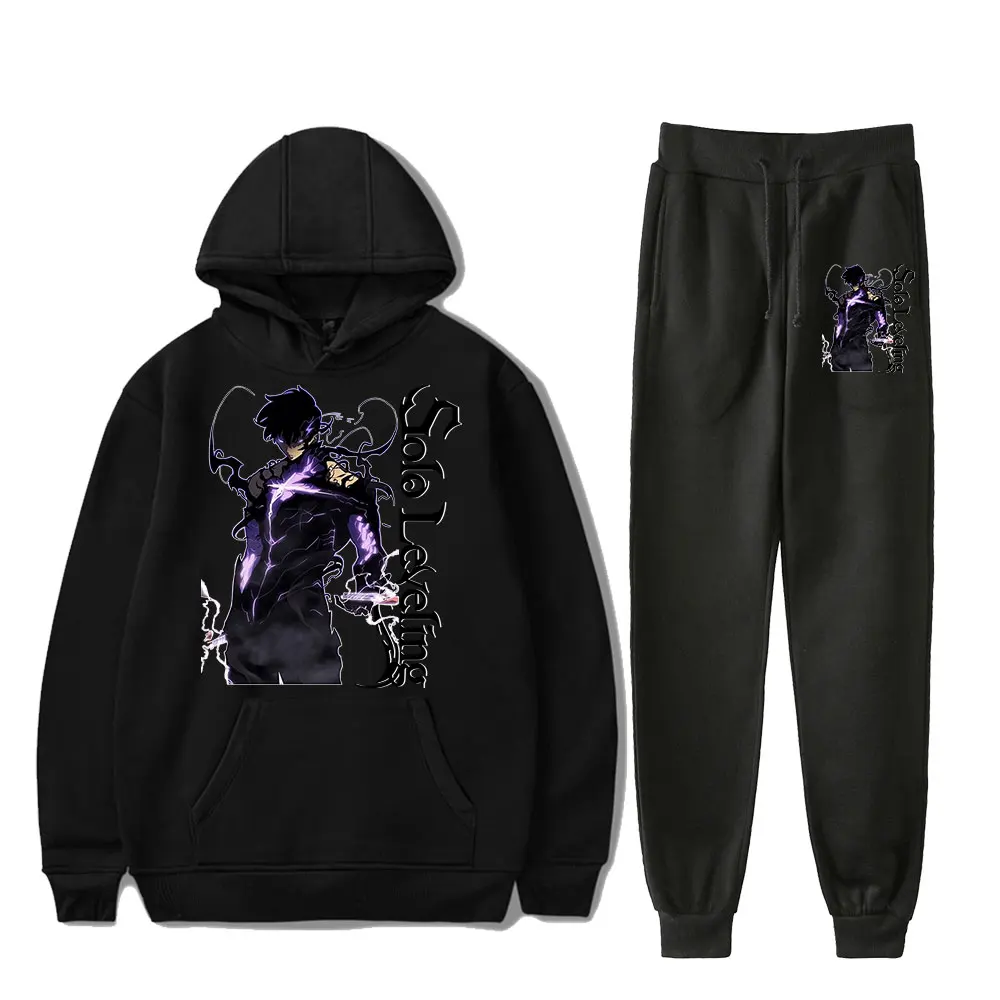 Solo Leveling Vintage 90s Merch Hoodies Set Hoodie Pants Two-Piece Pullover Men Women