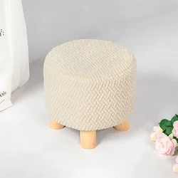 Small Footstool Ottoman Slipcover Protector Square Stool Covers Thick Stretch Knitting Round Seat Covers Living Room Chair Cover