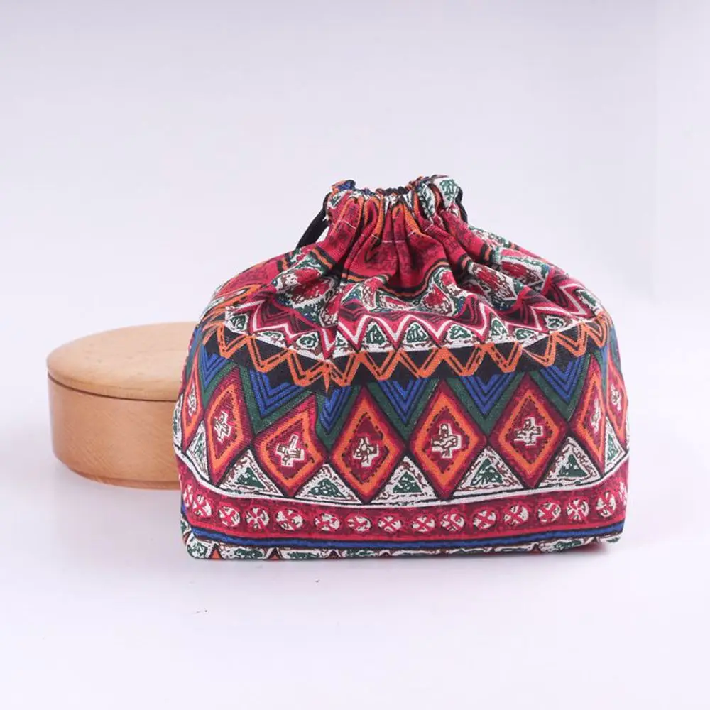 Bags Unisex Tableware Storage Bag Geometric Drawstring Lunch Bag Food Hand Bags Lunch Tote Pouch Japanese Style Lunch Box
