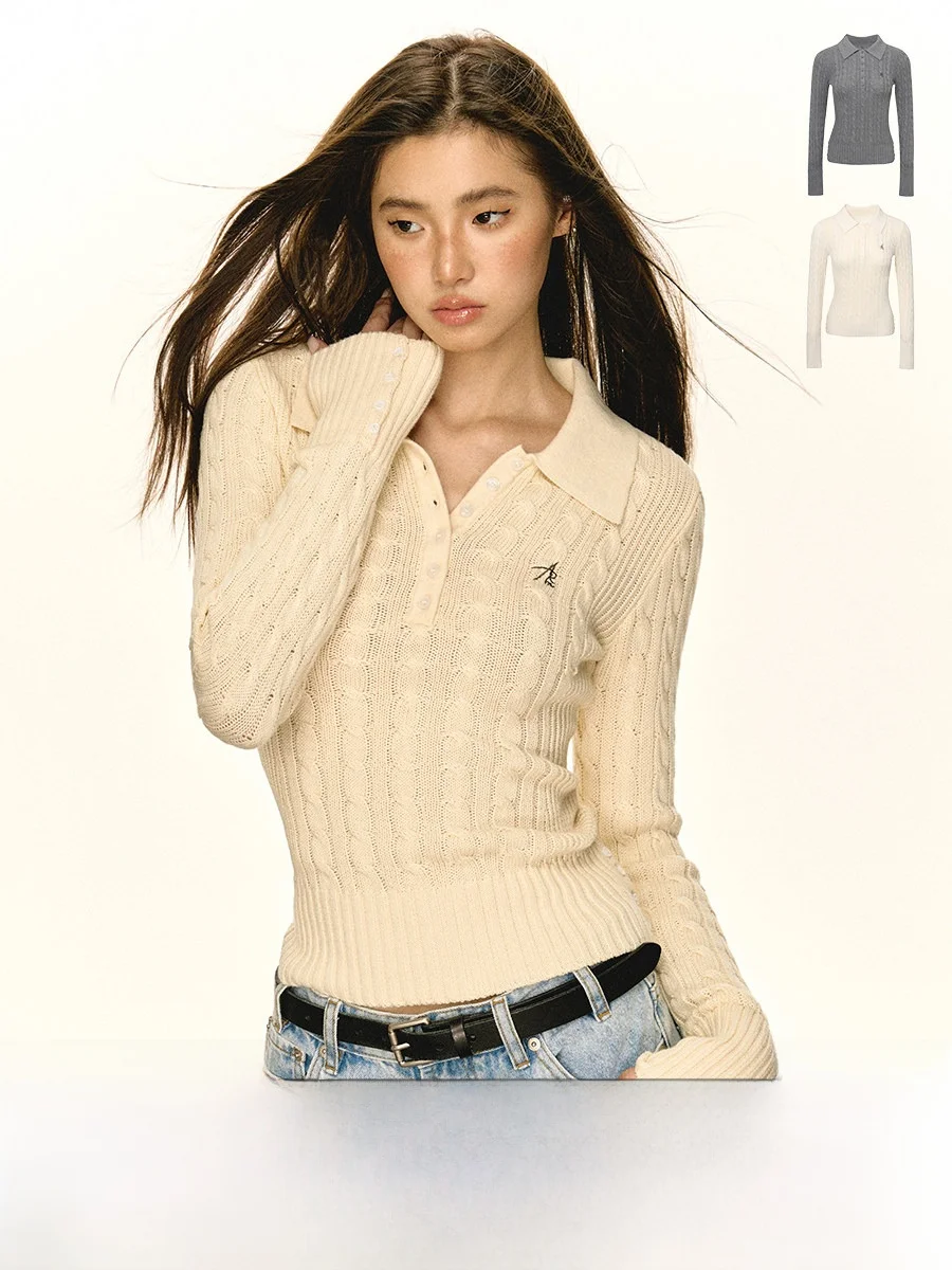 

Двойной цветной длинный вязаный свитер Ariseism в американском стиле ретро, женский облегающий свитер с воротником, уличный топ, осеннее новое поступление