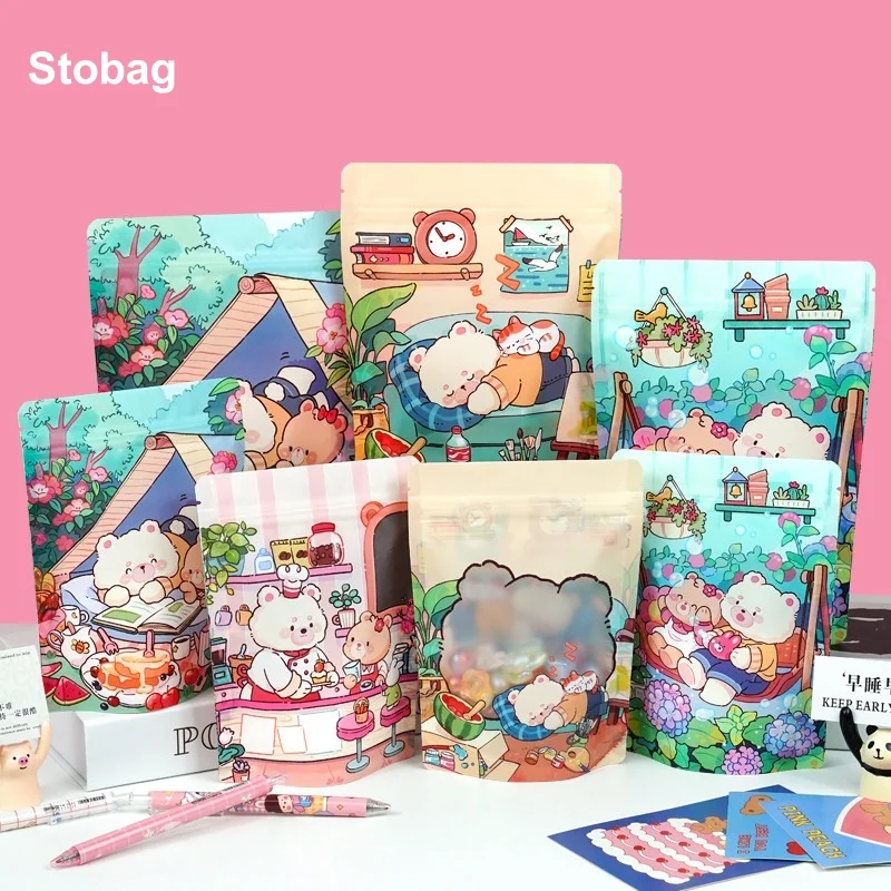 

StoBag 10pcs Food Packaging Ziplock Bags Cartoon Cute Stand Up Candy Snack Cookies Storage Kids Plastic Self-sealing Pouches