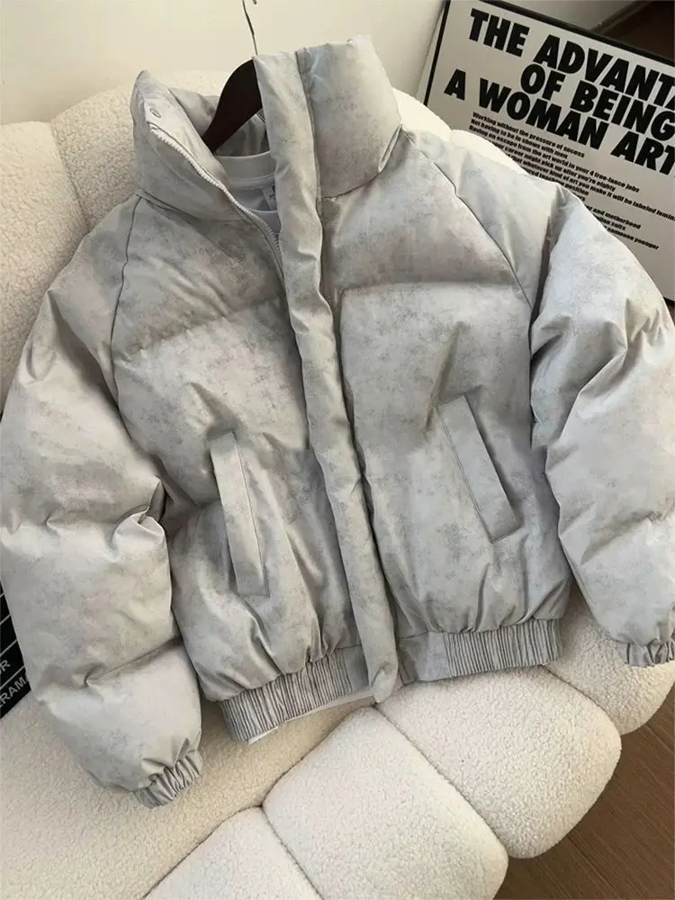 

High-End Dyed ort Cotton Jaet Men's Winter Dir Sle Stand Collar Bread Coat Warmth Casual Stand Fit Long Sve Pur...