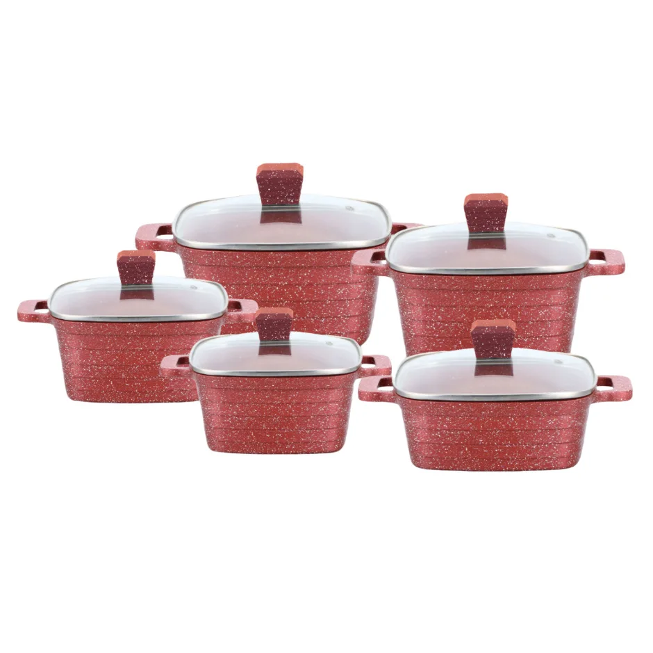 10Piece Cast Aluminum Pot Set Ceramic Nonstick Induction Gas Compatible Stackable Household Kitchen Cookware Casserole Cooking