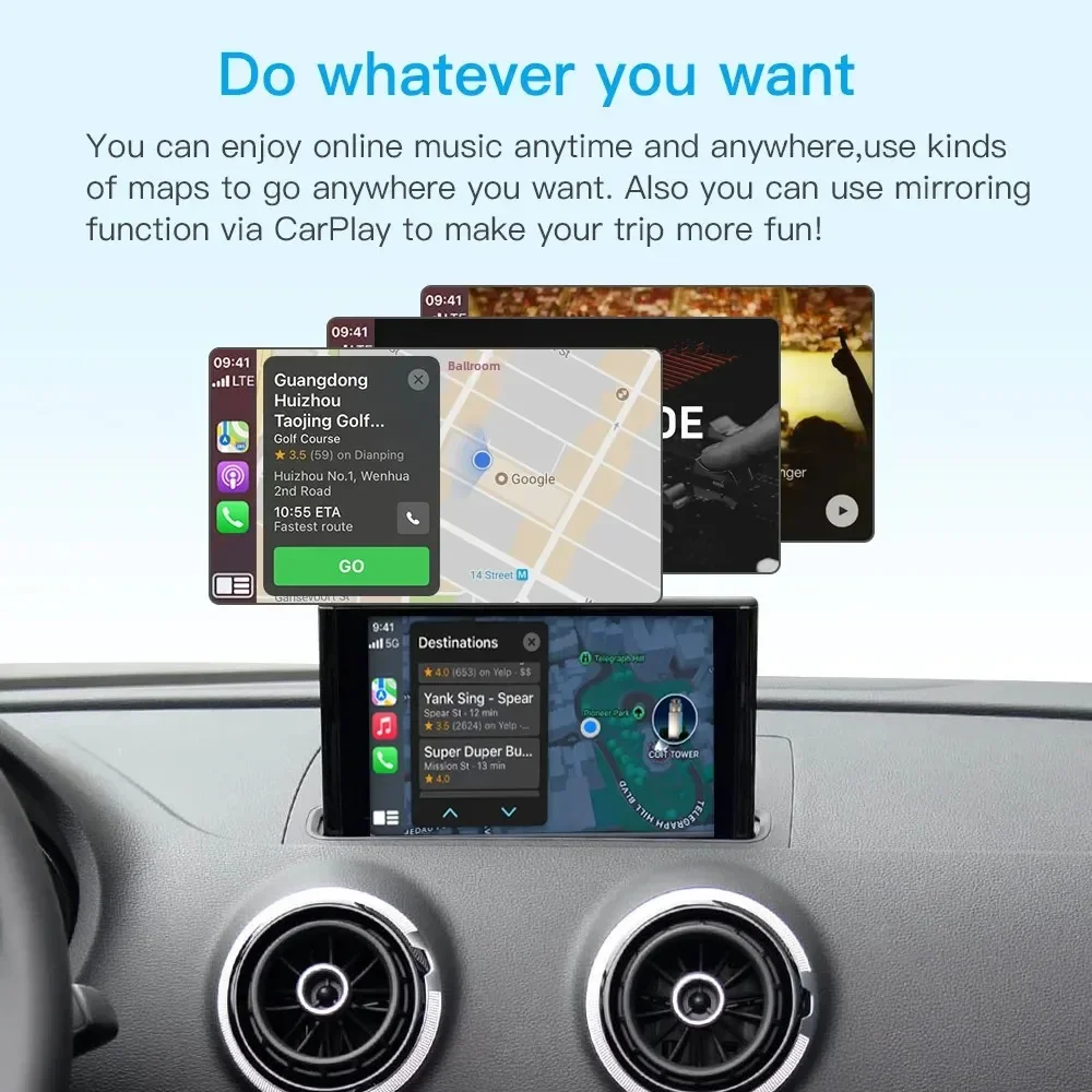 AUTOABC CarPlay اللاسلكي لأودي A3 S3 8V 2012-2021 أندرويد أوتو مع وصلة مرآة AirPlay وظائف الملاحة الكاميرا العكسية