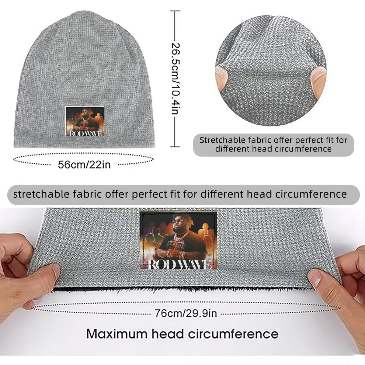 Rod Wave Waffle Knit Fleece Lined Beanie with PU Leather Patch Unisex Warm Winter Soft Cap