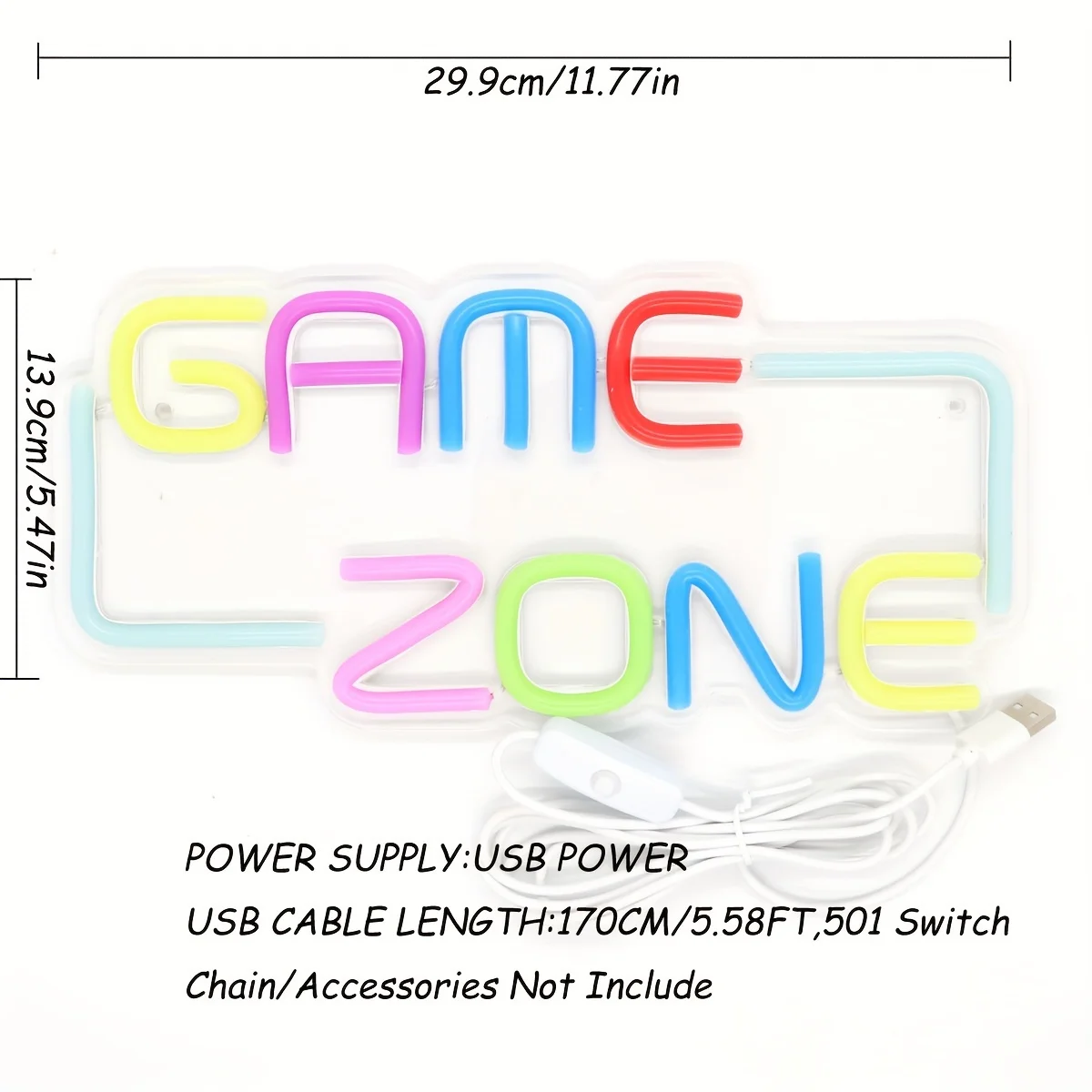 Game Zone LED Neon Sign - USB Powered, Wall Hanging, Single Color, Multipurpose Night Light for Gaming Room,Home,Party,Pub,Club