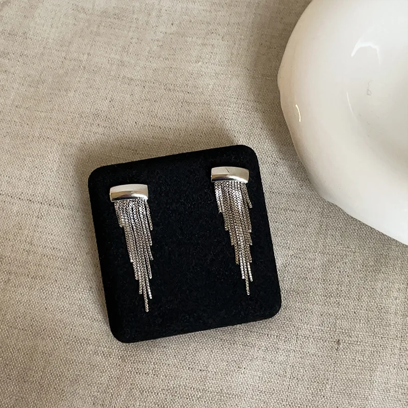

Fashion Metal Chain Long Tassels Earrings for Women Simple 925 Silver Needle Drop Earrings Vintage Daily Jewelry Accessories