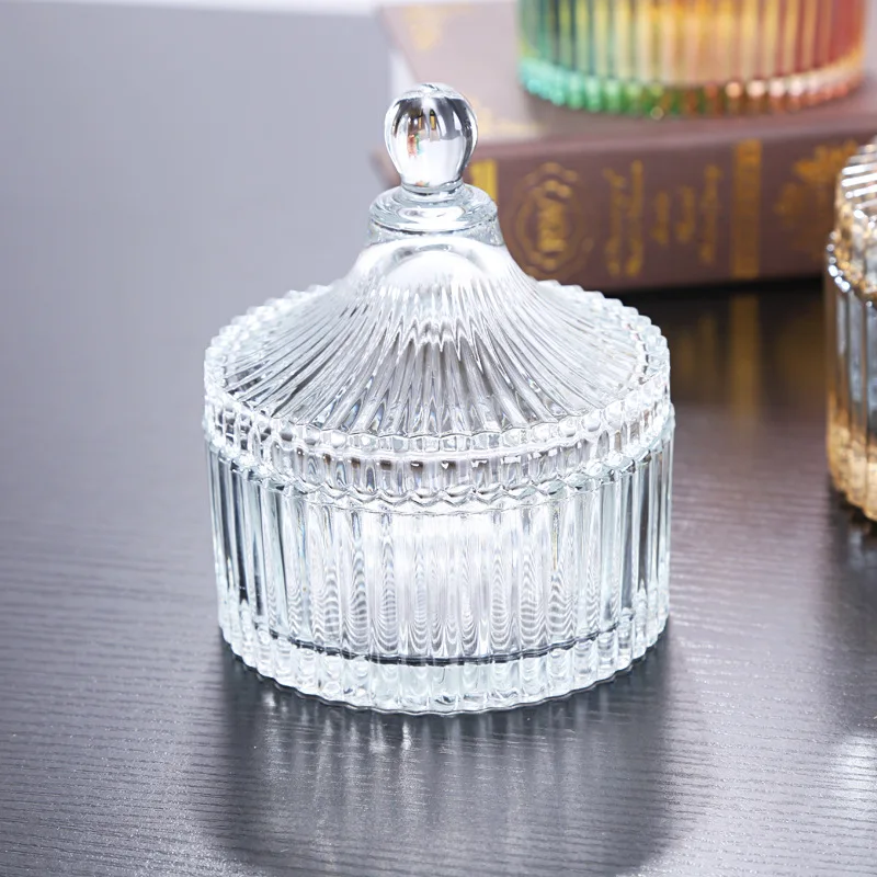 European Luxury Crystal Clear Glass Purification Degaussing Bowl Container Creative Jewelry Box with Lid Candy Jar Decoration