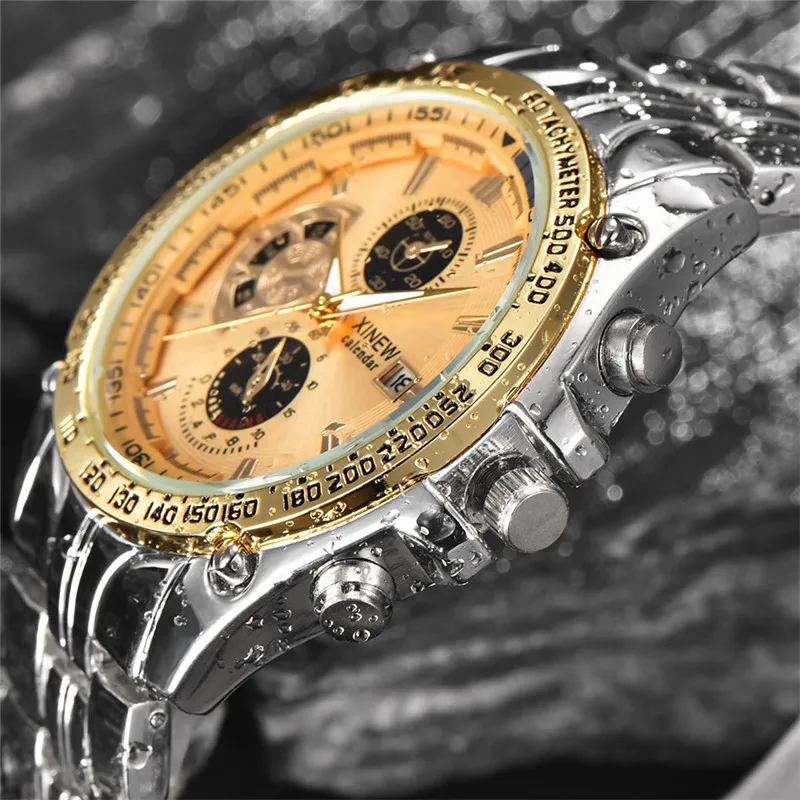 Genuine XINEW Brand Men Watches Fashion Casual Alloy Band Simple Date Quartz Vintage Watch Black Relogio Masculino Reloj Hombre