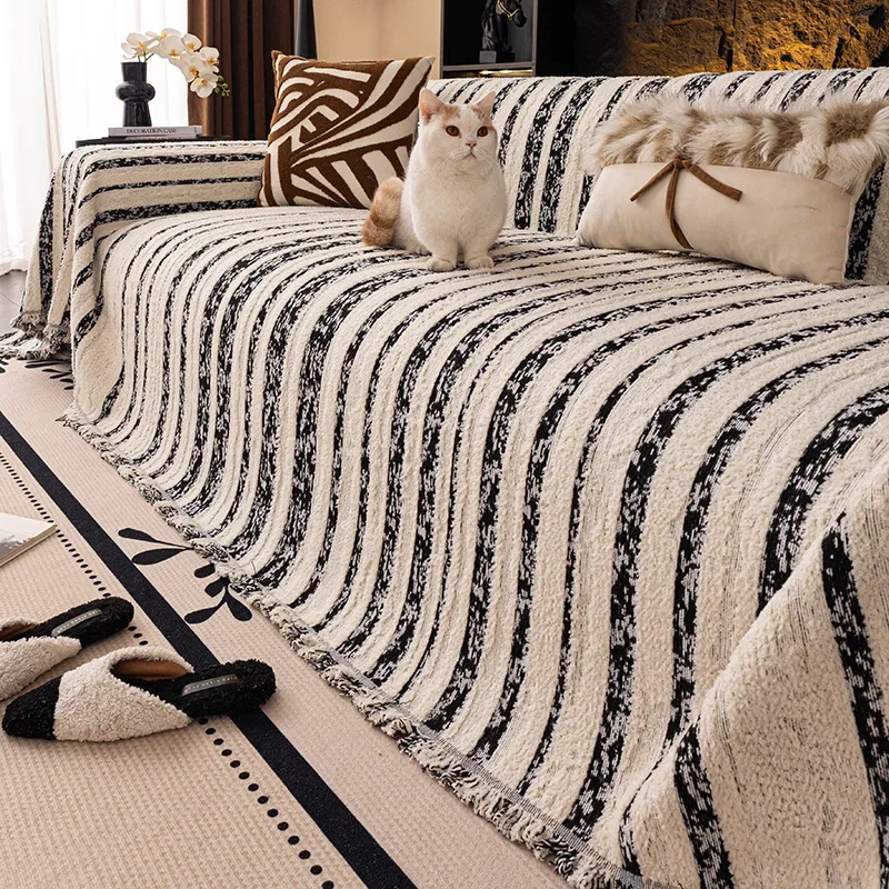 Thickened Striped Simple Sofa All Cover Anti-Slip Warmth Scratch Universal Sofa Towel Multifunctional Decorative Blankets