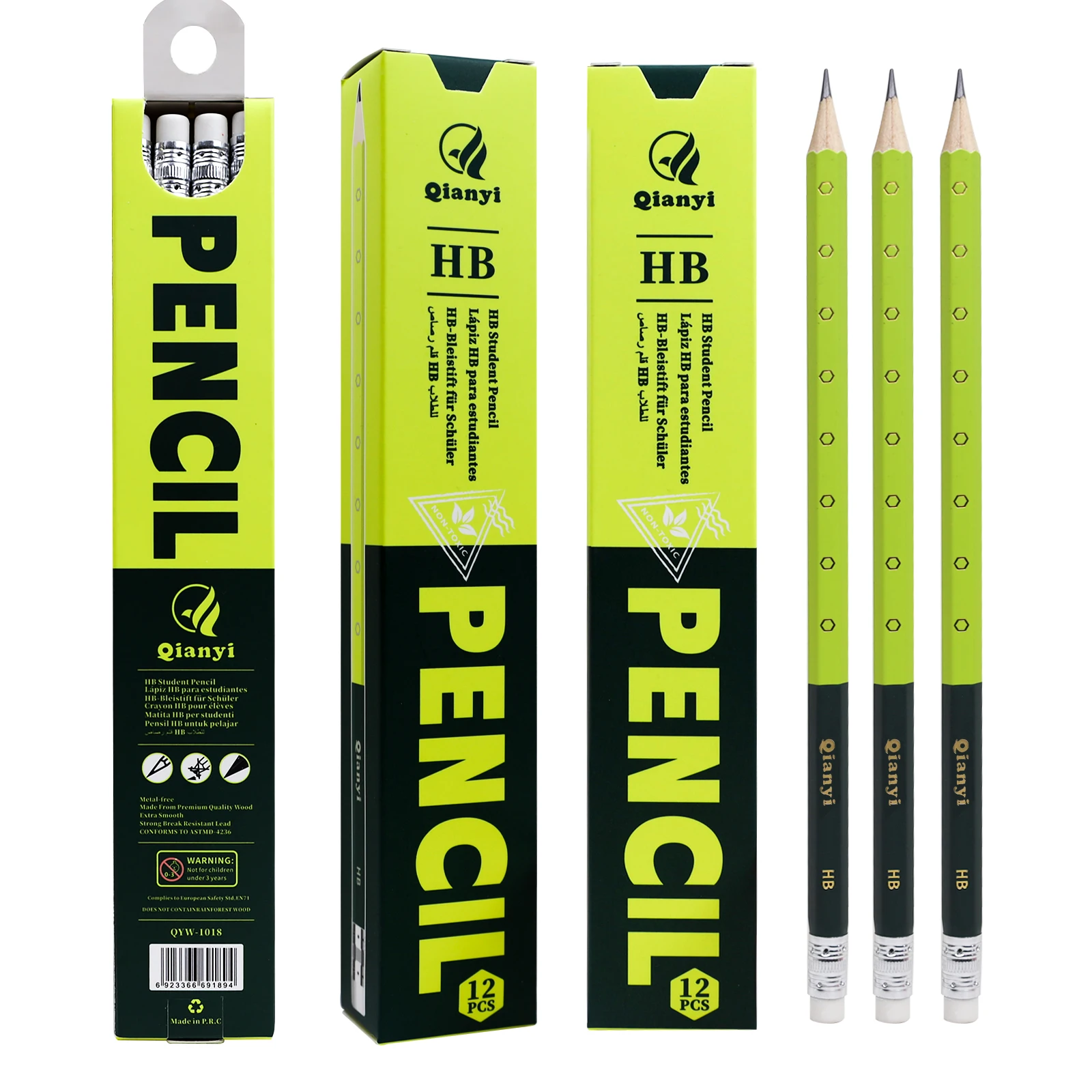 12Pcs HB Pencils With Eraser Tip, Non‑Toxic Graphite Student Writing Pencils for School Homework Sketching Stationery