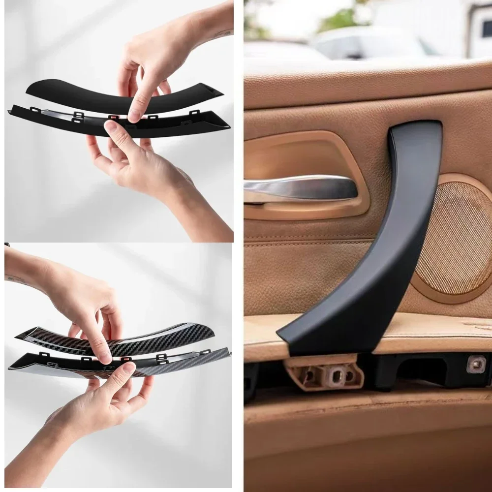 

Легкая установка, набор внутренних дверных ручек для BMW E90 E91 E92 3 серии RHD LHD, черные/углеродное волокно, крышки левых и правых дверных ручек