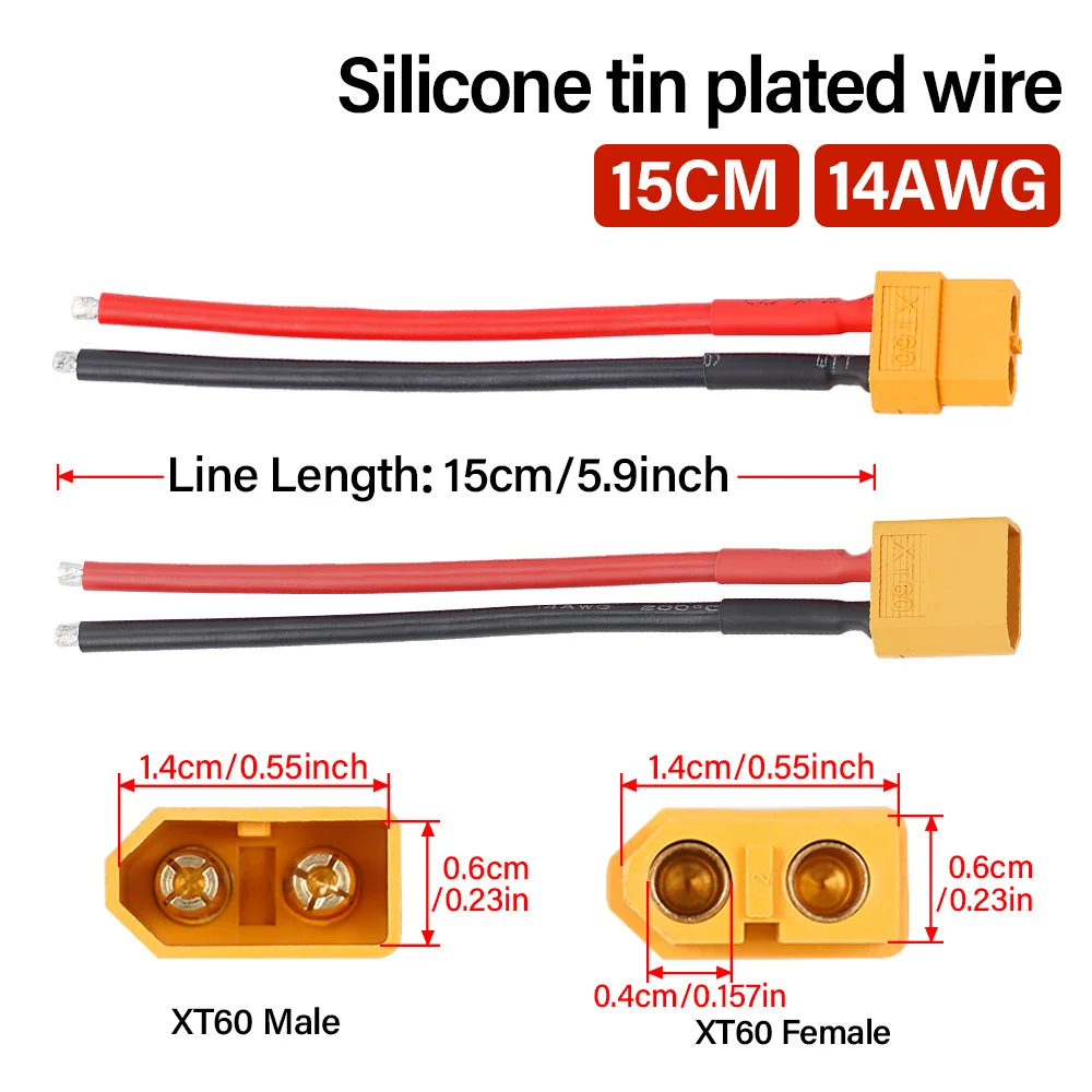 XT60 Male Female Connector 14AWG Silicone Tinned Copper Wire 15CM High Temp Resistant Cable For RC Model Battery Modification