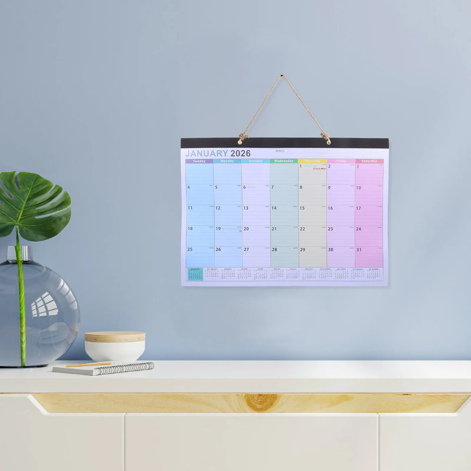

2026 Wall Calendar 18-Month Hanging Monthly Planner Minimalist Layout for Task Management Family Office Classroom English