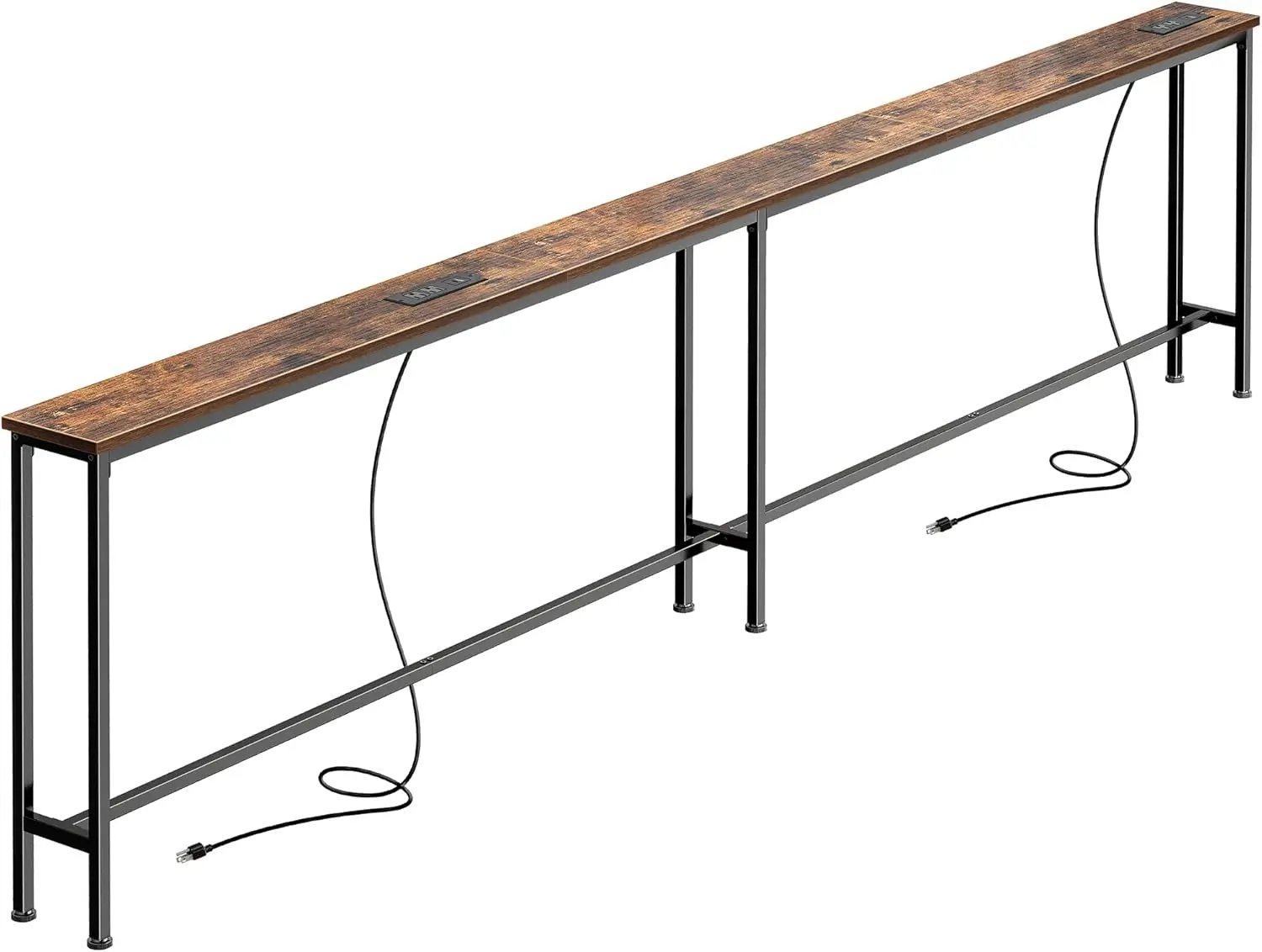 

102-Inch Narrow Console Table with Power Outlets and USB-C Ports, Storage for Entryway, Behind Sofa, Rustic Brown