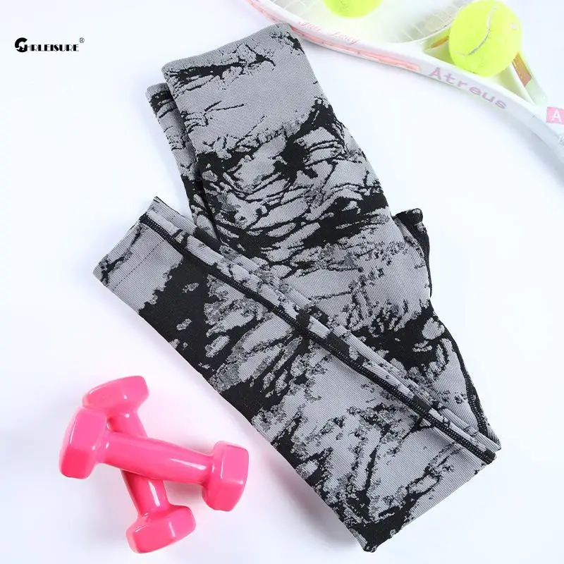 CHRLEISURE Jacquard Yoga Pants Seamless Sports Leggings Butt Lift Scrunch Workout Tights Elastic Slim Women Fitness Pants